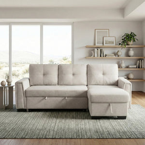 English Elm Modern Tufted Gray Sectional with Reversible Chaise Sleeper Bed and Hidden Storage B011S02562