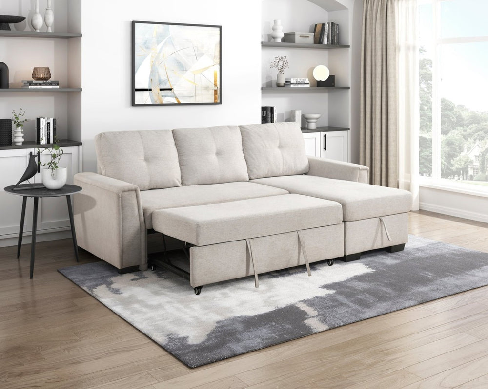 English Elm Modern Tufted Gray Sectional with Reversible Chaise Sleeper Bed and Hidden Storage B011S02562