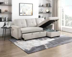 English Elm Modern Tufted Gray Sectional with Reversible Chaise Sleeper Bed and Hidden Storage B011S02562