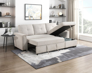 English Elm Modern Tufted Gray Sectional with Reversible Chaise Sleeper Bed and Hidden Storage B011S02562