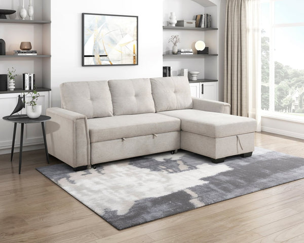 English Elm Modern Tufted Gray Sectional with Reversible Chaise Sleeper Bed and Hidden Storage B011S02562
