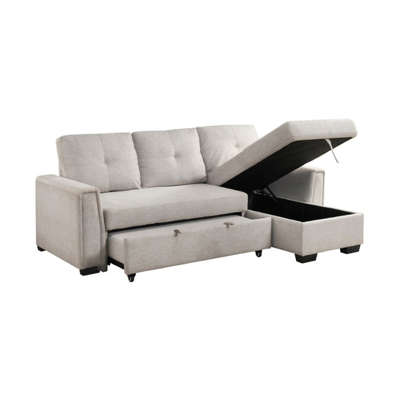 English Elm Modern Tufted Gray Sectional with Reversible Chaise Sleeper Bed and Hidden Storage B011S02562