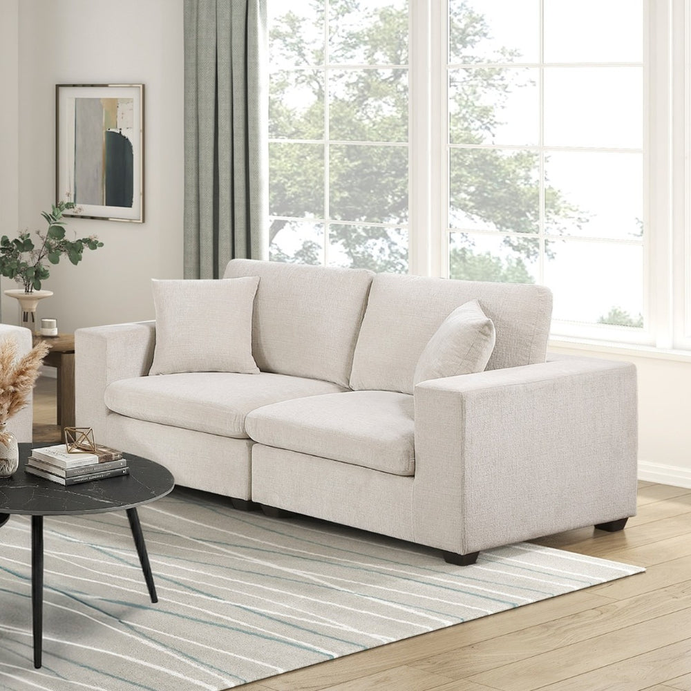 English Elm Contemporary Modular Loveseat Beige Chenille Upholstery Foam Cushions Living Room Sofa B011S02565