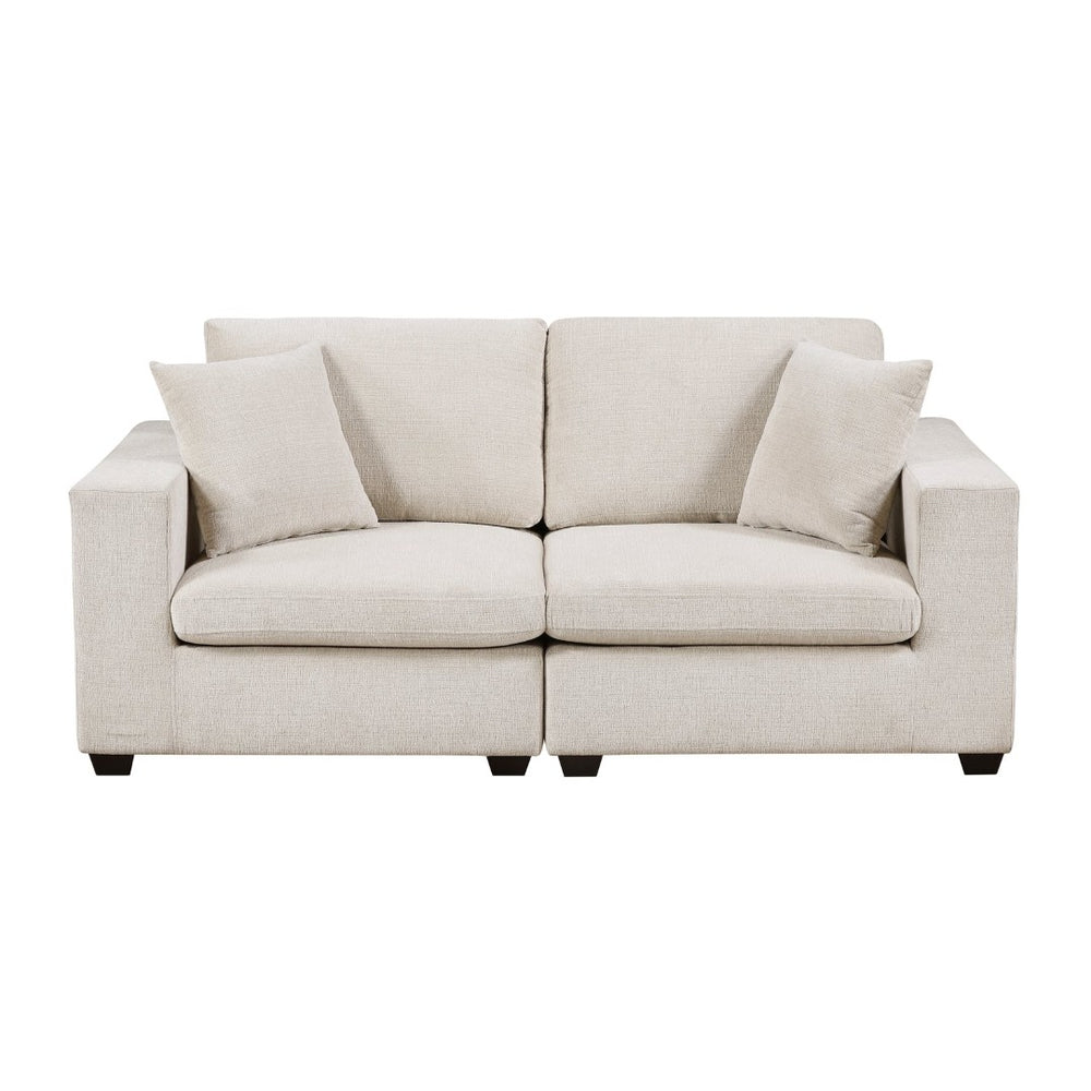 English Elm Contemporary Modular Loveseat Beige Chenille Upholstery Foam Cushions Living Room Sofa B011S02565