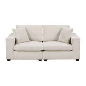 English Elm Contemporary Modular Loveseat Beige Chenille Upholstery Foam Cushions Living Room Sofa B011S02565