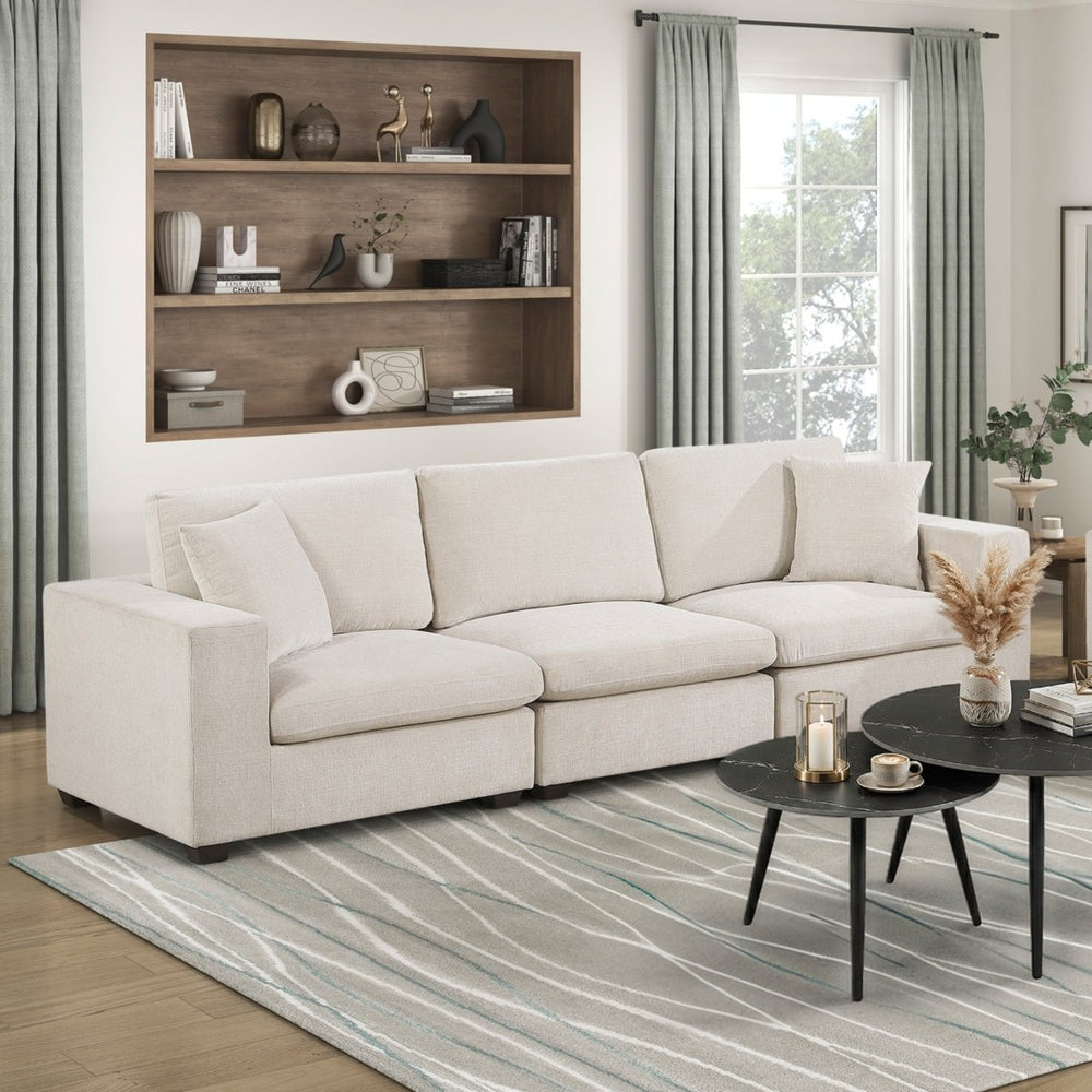 English Elm Contemporary Three Seat Chenille Sofa with Dacron Cushions for Modern Living Rooms B011S02566