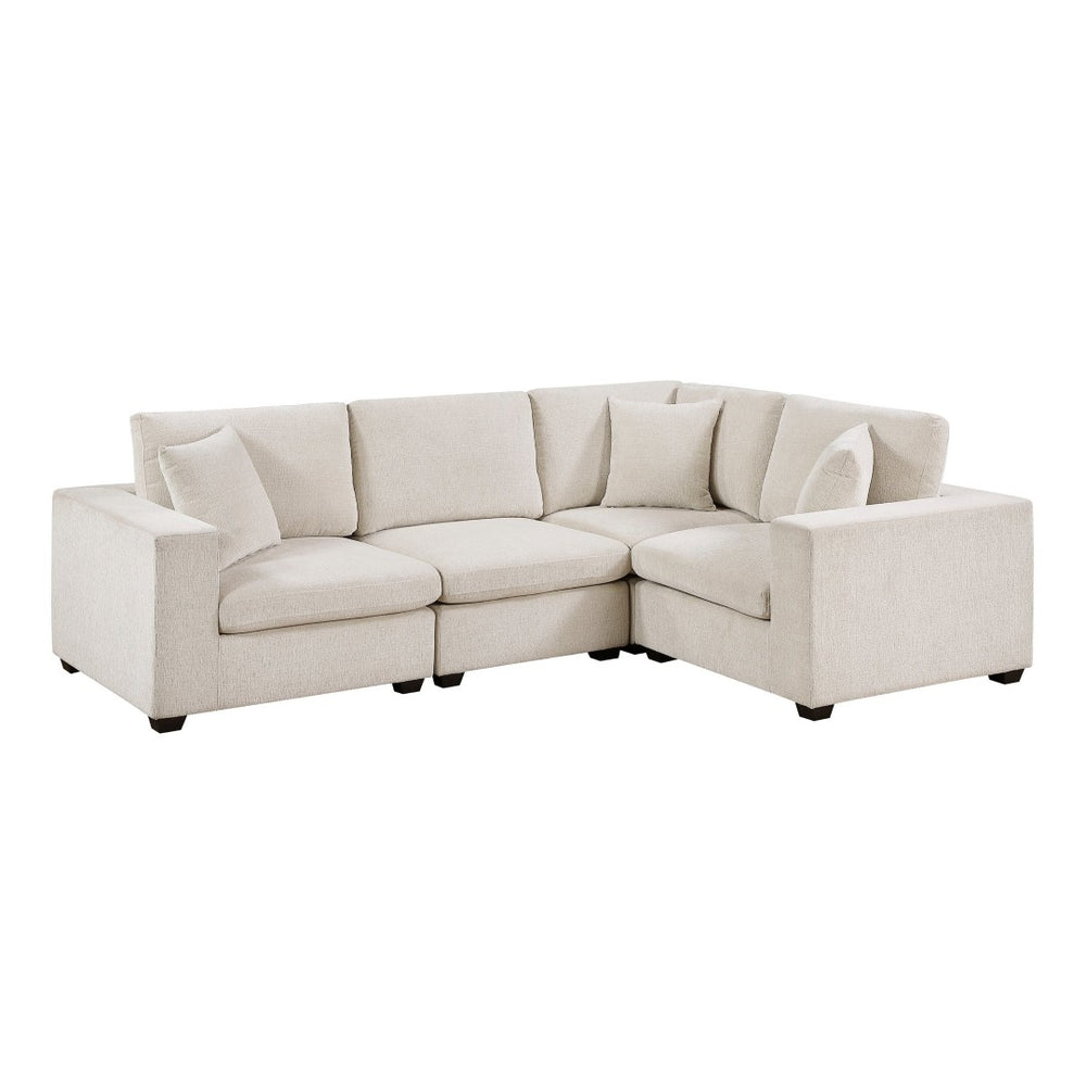 English Elm Contemporary Beige Chenille Modular Sectional with Dacron Cushions for Living Rooms B011S02568