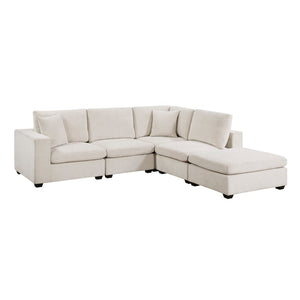 English Elm Contemporary Five Piece Modular Sectional with Ottoman Beige Chenille Living Room Sofa B011S02570