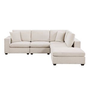 English Elm Contemporary Five Piece Modular Sectional with Ottoman Beige Chenille Living Room Sofa B011S02570