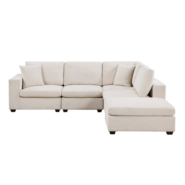 English Elm Contemporary Five Piece Modular Sectional with Ottoman Beige Chenille Living Room Sofa B011S02570
