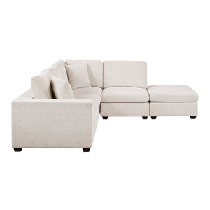 English Elm Contemporary Five Piece Modular Sectional with Ottoman Beige Chenille Living Room Sofa B011S02570