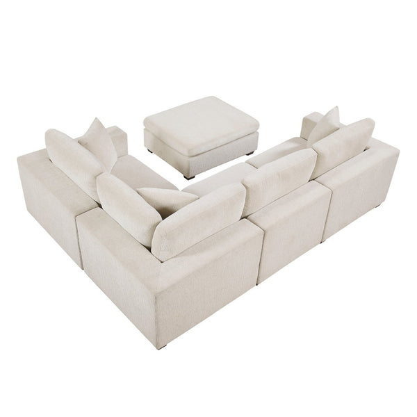 English Elm Contemporary Five Piece Chenille Modular Sectional with Ottoman for Living Room B011S02572