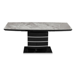 English Elm Modern Sintered Stone Expandable Dining Table with Sculptural Pedestal Base Seats Six B011S02574