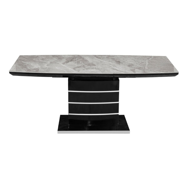 English Elm Modern Sintered Stone Expandable Dining Table with Sculptural Pedestal Base Seats Six B011S02574
