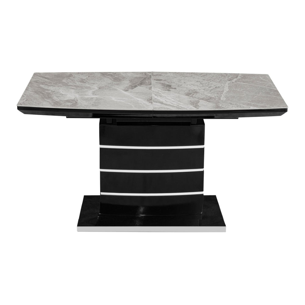 English Elm Modern Sintered Stone Expandable Dining Table with Sculptural Pedestal Base Seats Six B011S02574