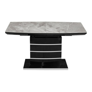 English Elm Modern Sintered Stone Expandable Dining Table with Sculptural Pedestal Base Seats Six B011S02574