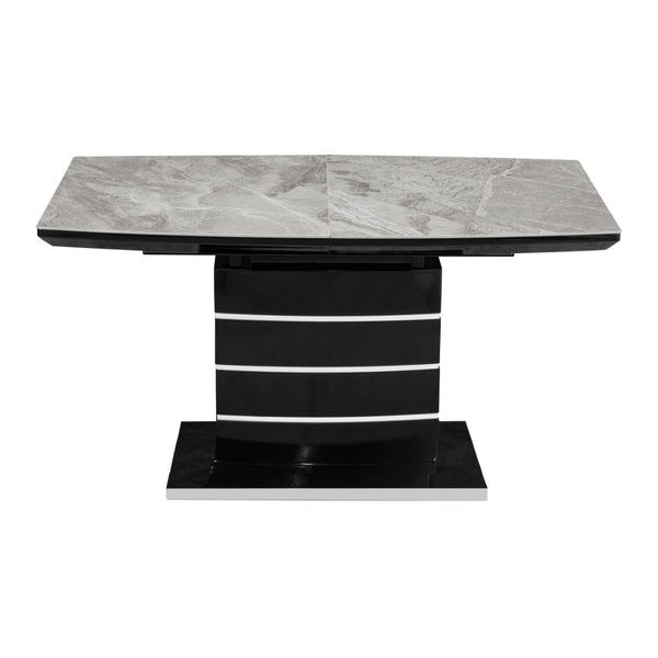 English Elm Modern Sintered Stone Expandable Dining Table with Sculptural Pedestal Base Seats Six B011S02574