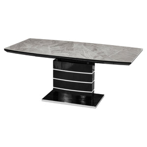 English Elm Modern Sintered Stone Expandable Dining Table with Sculptural Pedestal Base Seats Six B011S02574
