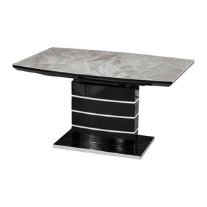 English Elm Modern Sintered Stone Expandable Dining Table with Sculptural Pedestal Base Seats Six B011S02574