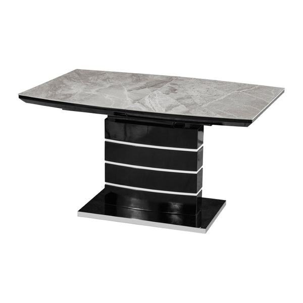 English Elm Modern Sintered Stone Expandable Dining Table with Sculptural Pedestal Base Seats Six B011S02574