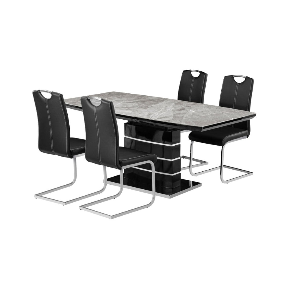 English Elm Luxury Sintered Stone Extendable Dining Set with Faux Leather Chairs Ultra Modern B011S02575