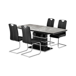 English Elm Luxury Sintered Stone Extendable Dining Set with Faux Leather Chairs Ultra Modern B011S02575