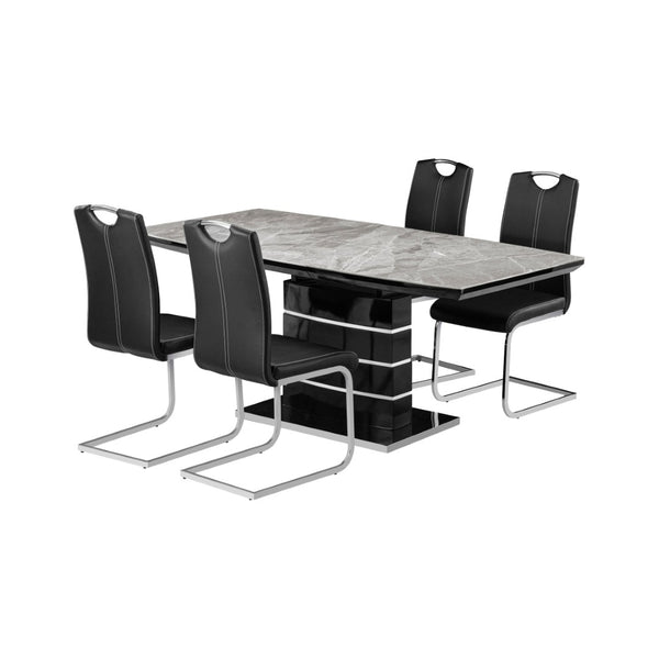 English Elm Luxury Sintered Stone Extendable Dining Set with Faux Leather Chairs Ultra Modern B011S02575