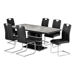 English Elm Luxury Seven Piece Sintered Stone Extendable Dining Set with Chrome Accented Chairs B011S02576