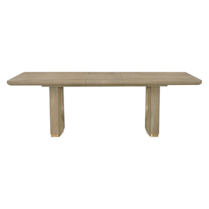 English Elm Modern Oak Veneer Extendable Dining Table with U-shaped Pedestal and Metallic Trim B011S02577