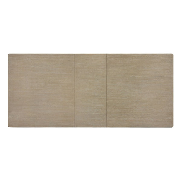 English Elm Modern Oak Veneer Extendable Dining Table with U-shaped Pedestal and Metallic Trim B011S02577