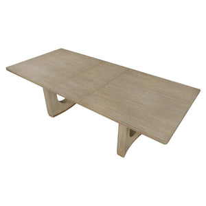 English Elm Modern Oak Veneer Extendable Dining Table with U-shaped Pedestal and Metallic Trim B011S02577