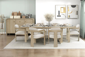 English Elm Modern Oak Veneer Extendable Dining Table with U-shaped Pedestal and Metallic Trim B011S02577