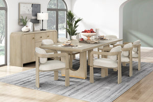 English Elm Modern Oak Veneer Extendable Dining Table with U-shaped Pedestal and Metallic Trim B011S02577