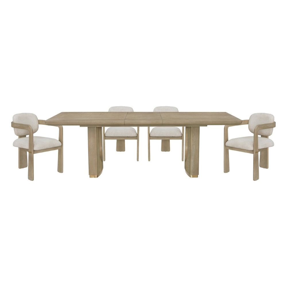 English Elm Modern Oak Veneer Extendable Dining Set with Beige Upholstered Armchairs Seats Six B011S02578