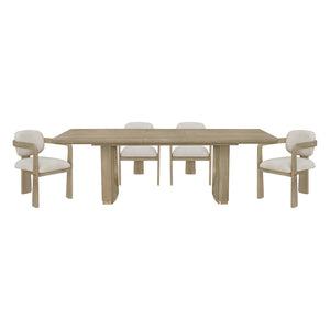 English Elm Modern Oak Veneer Extendable Dining Set with Beige Upholstered Armchairs Seats Six B011S02578