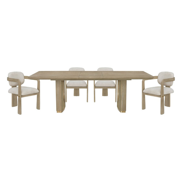 English Elm Modern Oak Veneer Extendable Dining Set with Beige Upholstered Armchairs Seats Six B011S02578