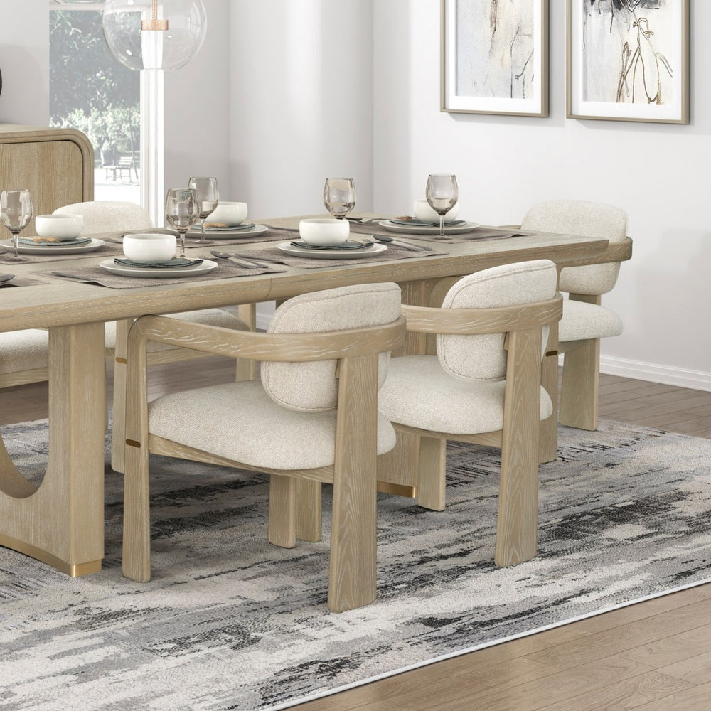 English Elm Modern Oak Veneer Extendable Dining Set Seats Eight Rubberwood Chairs Beige Fabric B011S02579