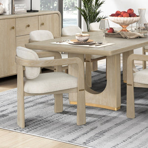 English Elm Modern Oak Veneer Extendable Nine Piece Dining Set with Beige Upholstered Armchairs B011S02580