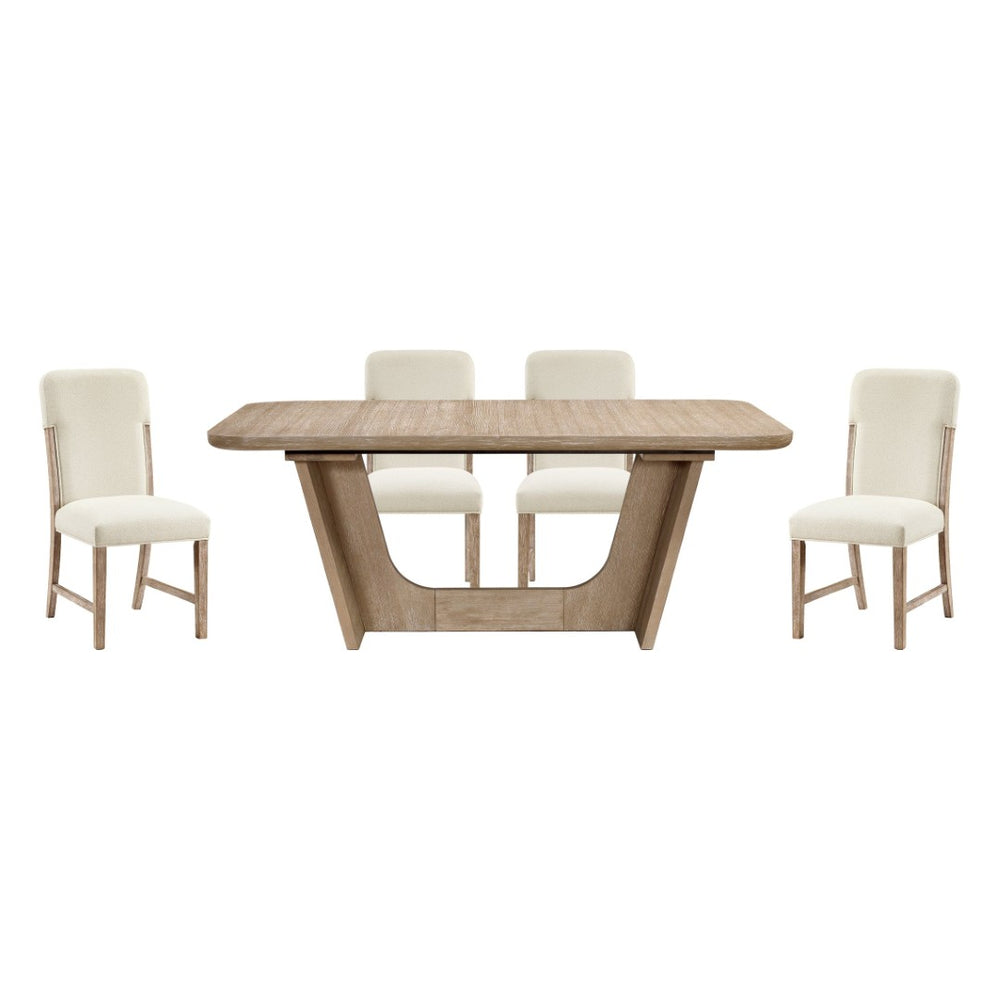 English Elm Beautiful Oak Veneer Extendable Dining Set with Chenille Chairs for Farmhouse Rooms B011S02582