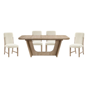 English Elm Beautiful Oak Veneer Extendable Dining Set with Chenille Chairs for Farmhouse Rooms B011S02582