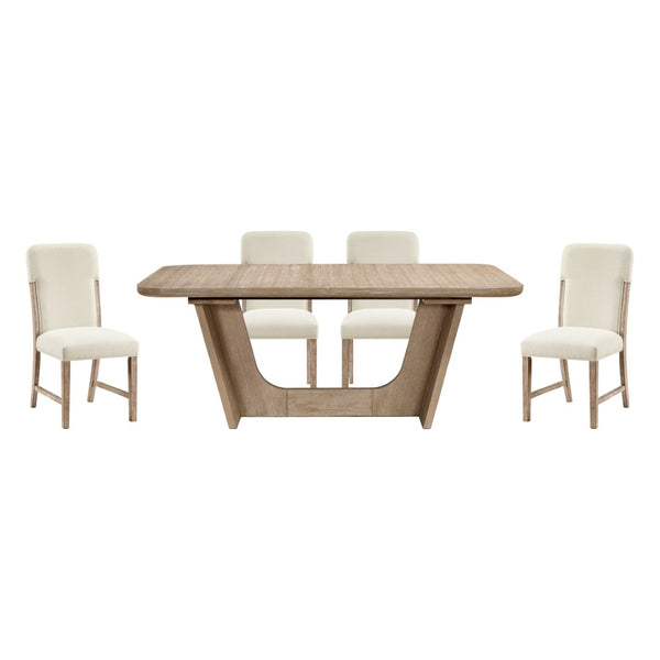 English Elm Beautiful Oak Veneer Extendable Dining Set with Chenille Chairs for Farmhouse Rooms B011S02582