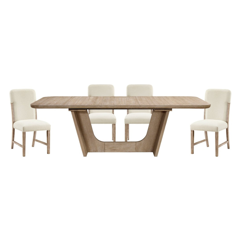 English Elm Beautiful Oak Veneer Extendable Dining Set with Chenille Chairs for Farmhouse Rooms B011S02582