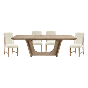 English Elm Beautiful Oak Veneer Extendable Dining Set with Chenille Chairs for Farmhouse Rooms B011S02582
