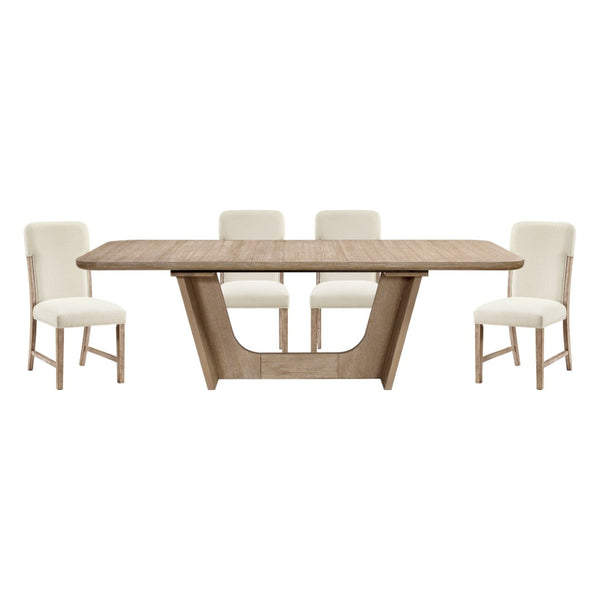 English Elm Beautiful Oak Veneer Extendable Dining Set with Chenille Chairs for Farmhouse Rooms B011S02582
