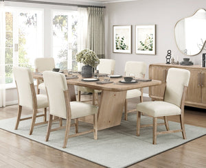English Elm Beautiful Oak Veneer Extendable Dining Set Seven Piece Chenille Chairs Modern Farmhouse B011S02583