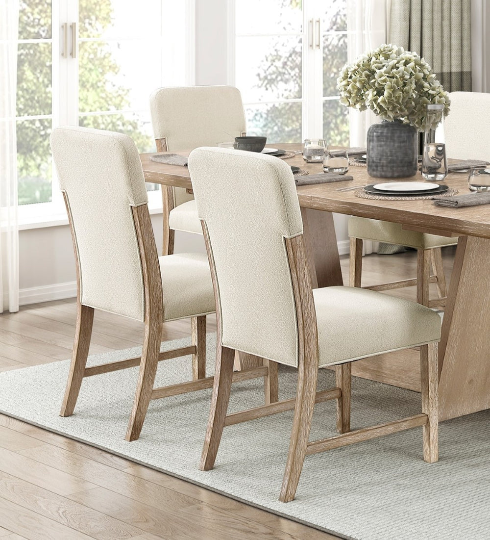 English Elm Beautiful Oak Veneer Extendable Dining Set Seven Piece Chenille Chairs Modern Farmhouse B011S02583