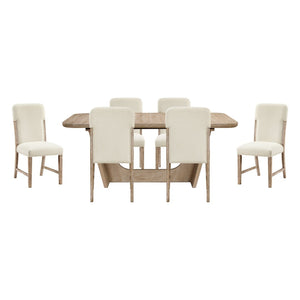 English Elm Beautiful Oak Veneer Extendable Dining Set Seven Piece Chenille Chairs Modern Farmhouse B011S02583