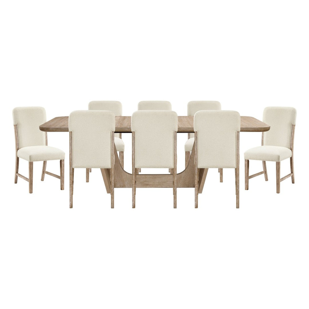 English Elm Beautiful Oak Veneer Extendable Dining Set Eight Upholstered Chenille Chairs Farmhouse B011S02584