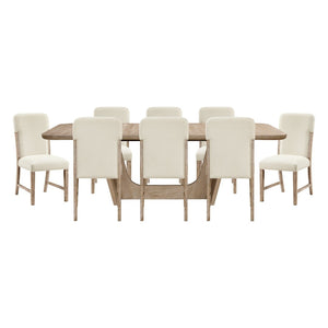 English Elm Beautiful Oak Veneer Extendable Dining Set Eight Upholstered Chenille Chairs Farmhouse B011S02584