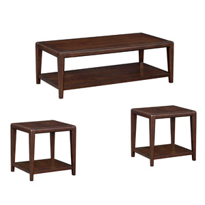 English Elm 3pc Walnut Veneer Living Room Set with Open Shelves Mid-century Modern Style Tables B011S02585